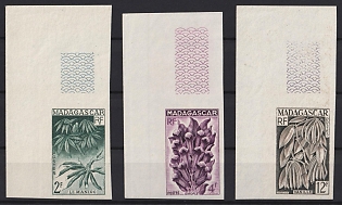 1957 Definitive Stamps: Flora, Fauna and Landmarks, Republic of Madagaskar, French Colony, Imperforate Color Trial Proofs, Corner Margins, Complete Set