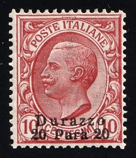 1909-11 20pa on 10c Durres, Italian Post Offices in Turkish Empire
