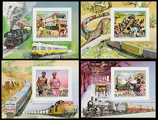 1986 Railway Engineering, Burkina Faso, Imperforate Souvenir Sheets, Complete Set