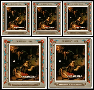 1987 Christmas 1987, Masterpieces of Art: Rembrandt, Cook Islands, Perforated Souvenir Sheets