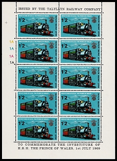 1969 (01 Jul) To Commemorat the Investiture of H.R.H. The Prince of Wales, Great Britain (Issued by the Talyllyn Railway Company, Wales), Complete Sheet, Sheet Inscription