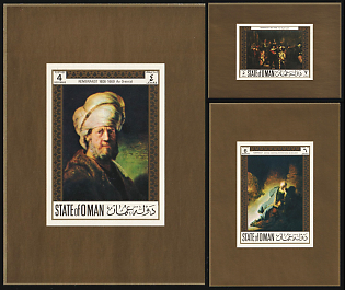 1972 Famous Paintings: Rembrandt, State of Oman, Imperforate Proof Sheetles, Illegal Issue