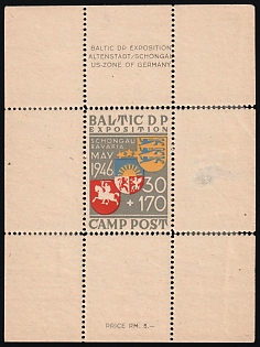 1946 Schongau Expostition, Baltic DP Camp, Dispaced Persons Camp, Perforated Souvenir Sheet