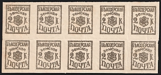1882 2k Belozersk Zemstvo, Imperforate Block 5x2