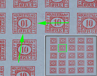 1980 10o Holmestrand, Kingdom of Norway, Local Post, Imperforate Block, INVERTED Stamp