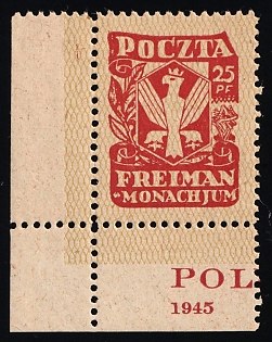 1945 Freimann (Munich), Poland, DP Camp, Displaced Persons Camp, Corner Margin, Pointed 'M'