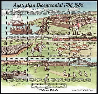 1988 200th Anniversary of the Colonization of Australia, Island Niuafoou, Kingdom of Tonga, Souvenir Sheet