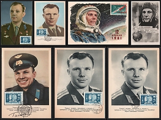 1961-74 Yuri Gagarin, Soviet Union, Space Exploration, Group of Commemorative Picture Postcards