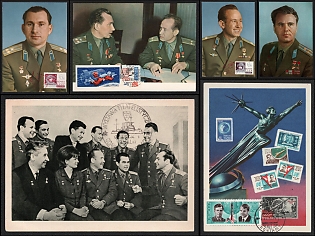 1967-74 Heroes of the Soviet Union, Pilot-Cosmonauts of the USSR, Soviet Union, Space Exploration, Group of Commemorative Picture Postcards