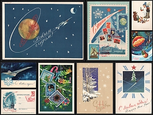 1960-64 'Happy New Year!', Soviet Union, Space Exploration, Group of Picture Postcards
