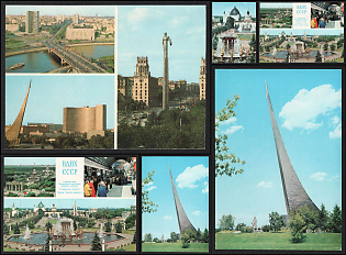 Moscow Attractions. VDNKh USSR, Monument to the Conquerors of Space, Monument to Yuri Gagarin, Soviet Union, Space Exploration, Group of Picture Postcards
