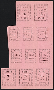 1893 3k Bezhetsk Zemstvo, Imperforate Tete-beche Se-tenant Part of Sheet, All Types