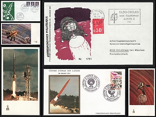 1971-85 Rockets and Satellites, France, Space Exploration, Group of Commemorative Picture Postcards and Covers with Pictorial Cancellations
