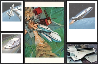 1989 'How Mail may be Transported in the Future', United States, Space Exploration, Group of Picture Postcards