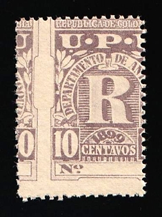 1899 10c Colombia, Antioquia, SHIFTED Perforation