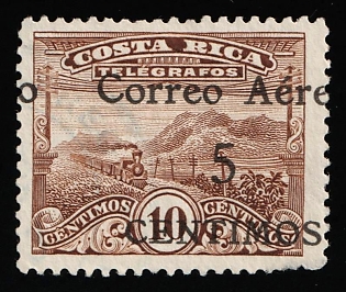 1932 5c on 10c Costa Rica, SHIFTED Overprint