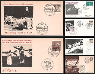 1968-69 Rockets  and Satellite: Pioneers and Projects, Federal Republic of Germany (FRG), Space Exploration, Group of Commemorative Covers with Pictorial Cancellations