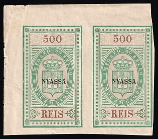 1879 500r Nyassa Company, Portuguese Сolonies, Fiscal Stamps, Pair, Corner Margin