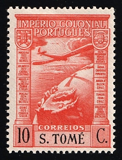 1938 10c Sao Tome and Principe, Portuguese Сolonies, Airmail Stamp
