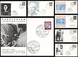 1965-70 Scientific and Technical Progress: From Aerospace Engineering to Lunar Exploration, Federal Republic of Germany (FRG), Space Exploration, Group of Commemorative Covers and Postcard with Pictorial Cancellations
