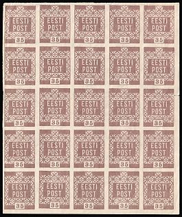 1919 35p Estonia, Imperforate, Block 5x5
