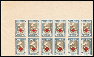 1921 5m+7m  Estonia, Imperforate, Marginal Corner Block 6x2