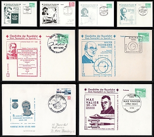 1981-83 Space Exploration Pioneers: Oberth, Tsiokovsky, Copernicus, Zander, Kepler, Hohmann, Valier, German Democratic Republic (GDR), Space Exploration, Group of Commemorative Cover and Postcards with Pictorial Cancellations