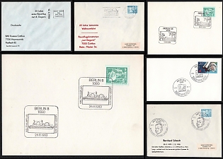 1983-86 Space Milestones: 25th Anniversary of Gagarin's Flight and Intercosmos Cooperation, German Democratic Republic (GDR), Space Exploration, Group of Commemorative Covers and Postcards with Pictorial Cancellations