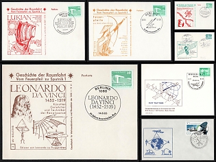 1981-83 History of Space Travel: From Fire Arrow to Sputnik 1, German Democratic Republic (GDR), Space Exploration, Group of Commemorative Cover and Postcards with Pictorial Cancellations