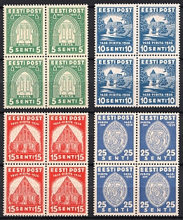 1936 Estonia, Complete Set, Blocks of Four