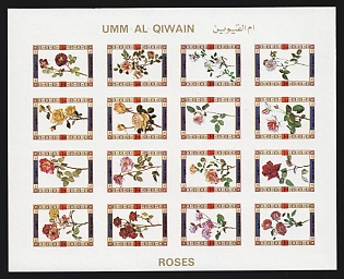 1972 Roses, Umm al-Quwain, Airmail, Imperforate Miniature Sheet