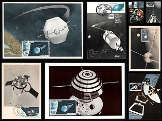1958-84 Satellites and Space Missions, French Republic, Space Exploration, Group of Commemorative Picture Postcards