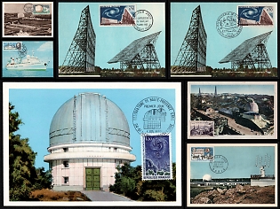 1962-80 Observatories and Radiotelescopes, French Republic, Space Exploration, Group of Commemorative Picture Postcards