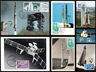 1965-91 Satellites, Launch Vehicles and Space Missions, French Republic, Space Exploration, Group of Commemorative Picture Postcards
