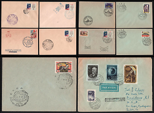 1958 100th Anniversary of the Russian Postage Stamp, Satellite Missions, Scientific Assemblies, Soviet Union, Space Exploration, Group of Commemorative Covers