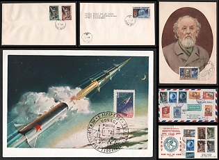 1958 Satellite and Rocket Milesones: The Legacy of K. Tsiolkovsky, Soviet Union, Space Exploration, Group of Commemorative Covers and Picture Postcards