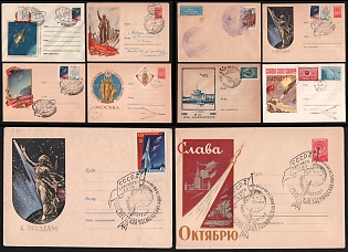 1959 Satellites, Rockets, Soviet Ideological Slogans, Soviet Union, Space Exploration, Group of Commemorative Covers