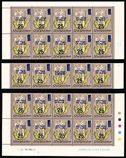 1986 International Year of Peace, Co-operative Republic of Guyana, Complete Sheet with Decorative Field in the Center, Color Code on the Margins