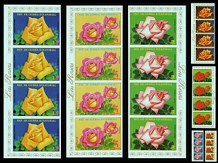 1979 Roses, Republic of Equatorial Guinea, Imperforate Marginal Corner Strips of Four, Complete Set