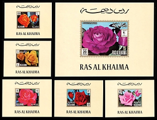 1972 Flowers. Roses, Ras Al Khaimah, Imporforate Proof Sheetlets, Complete Set