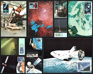 1984-92 'Hermes Shuttle, Satellite Launches and Aurora Borealis Phenomena', China and European Nations, Space Exploration, Group of Picture Postcards with Commemorative Cancellations