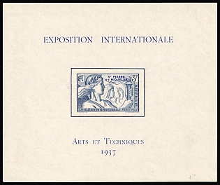 1937 St. Pierre and Miquelon, French Colonies, Souvenir Sheet