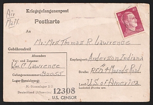 1945 (14 Jan) Third Reich, Germany, Censored Prisoner of War Postcard from PoW Camp Hammerstein to Bochum-Riemke to Andersen Indiana USA