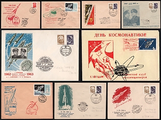 1963 'To the Stars! April 12 Cosmonautics Day', Kosmos Satellite Launches, Soviet Union, Space Exploration, Group of Commemorative Covers with Club Cachets