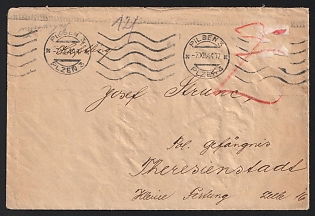 1944 (7 Dec) Third Reich, Germany, Censored Cover from Niklasberg Pilsen to the Small Fortess Gestapo Prison Theresienstadt, More Details in Description