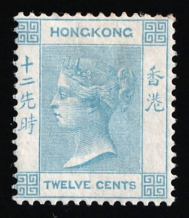 1863-71 12c Hong Kong, British Colonies, Queen Victoria, Pale Blue