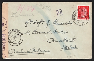 1943 (6 Nov) Third Reich, Germany, Censored Cover from Labor Camp of Junkers Aircraft Branch Factory Magdeburg to Brussels (Belgium), Audited by Allied Intelligence