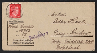 1943 (15 Nov) Third Reich, Germany, Censored Complete Letter from Buchenwald Concentration Camp to Prague, Censorship Postmark, More Details in Description