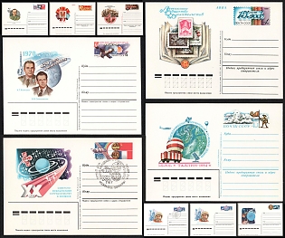 1970-86 Soyuz Flight Anniversaries and International Space Cooperation, Soviet Union, Space Exploration, Group of Postal Stationery Postcards