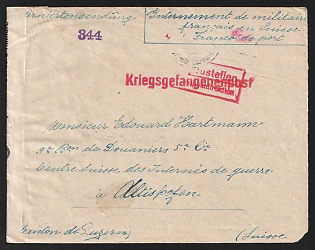 1940 Third Reich, Germany, Censored Cover from Alsace to the Swiss Center for Prisoners of War in Altishofen, located in the Canton of Lucerne, Switzerland